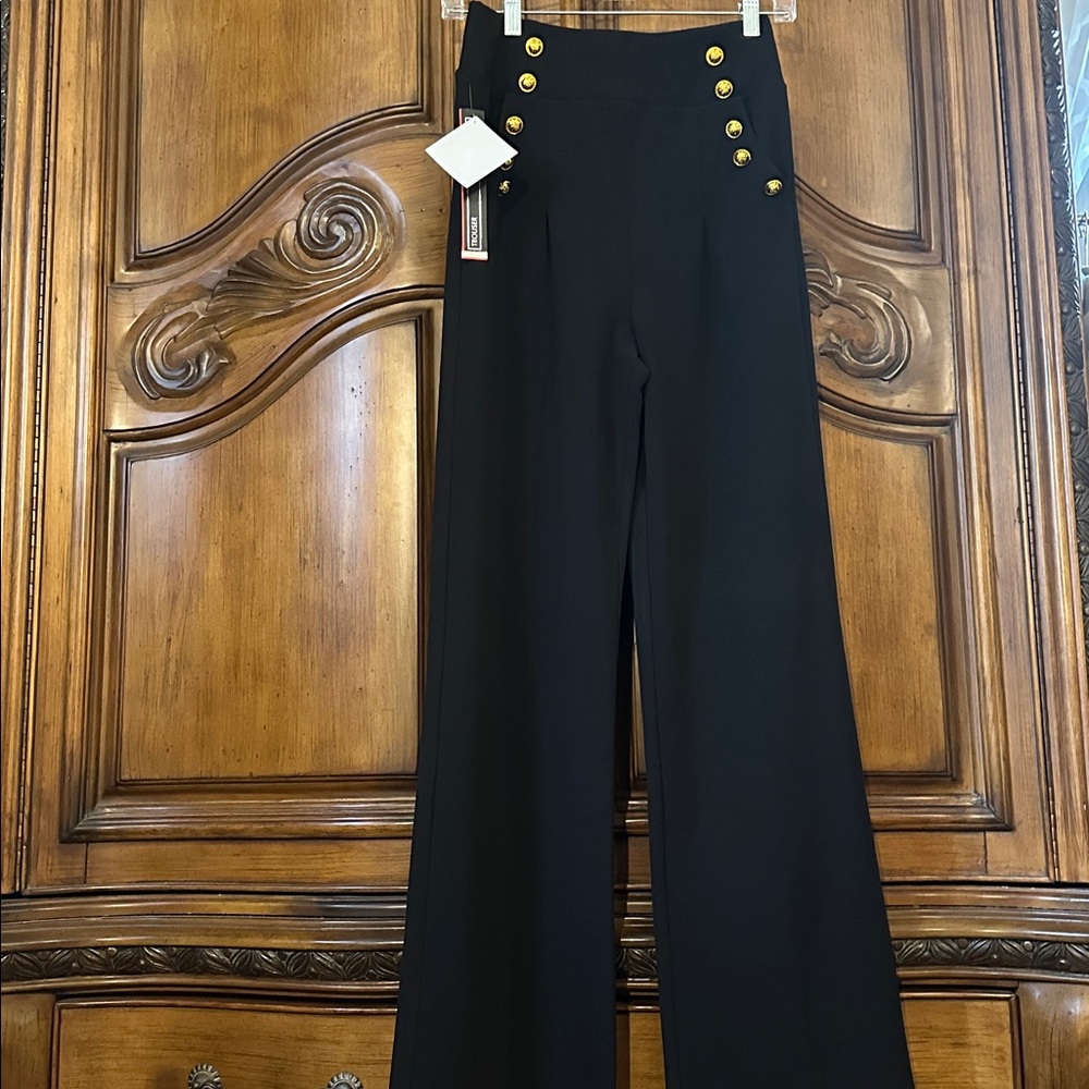 NEW High Waisted Sailor Pull On Trousers Wide-Leg  W/ Front Side Pockets Size S